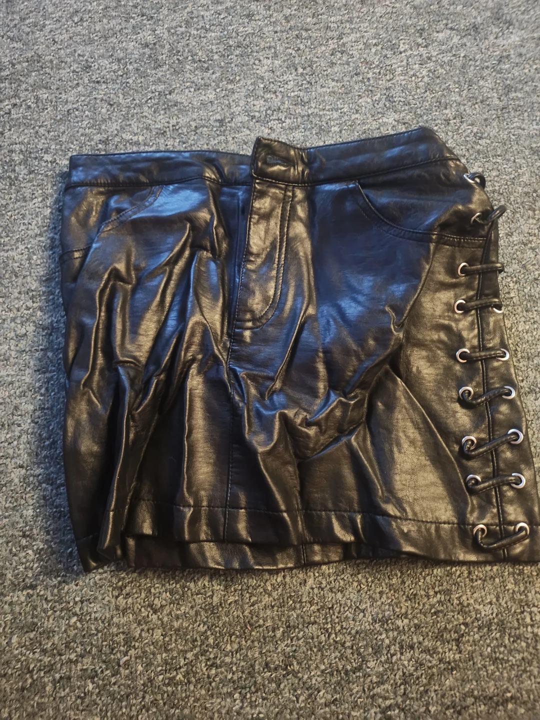 Black Faux Leather Lace-Up Mini Skirt