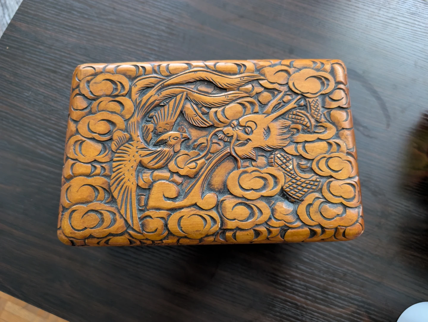 Carved wooden jewelry box with dragon and phoenix design - photo 2