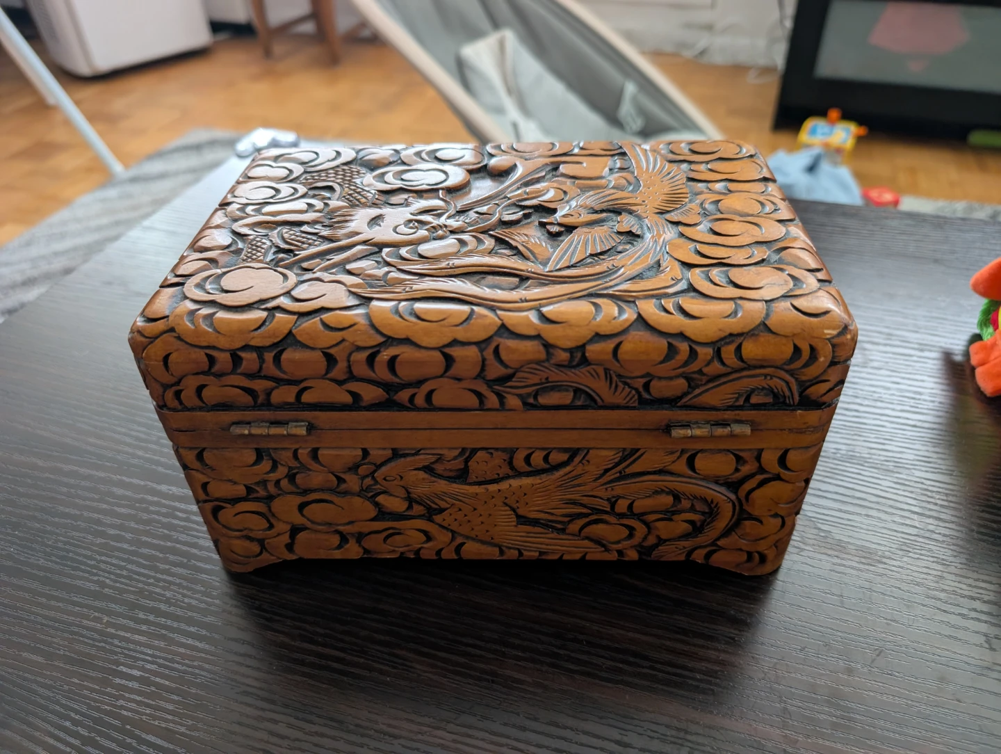 Carved wooden jewelry box with dragon and phoenix design - photo 5