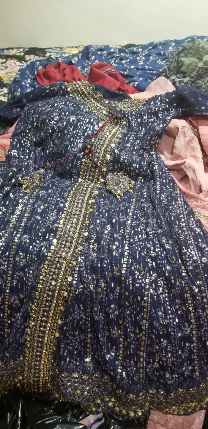 Navy Blue Sequined Kameez Shalwar - photo 2
