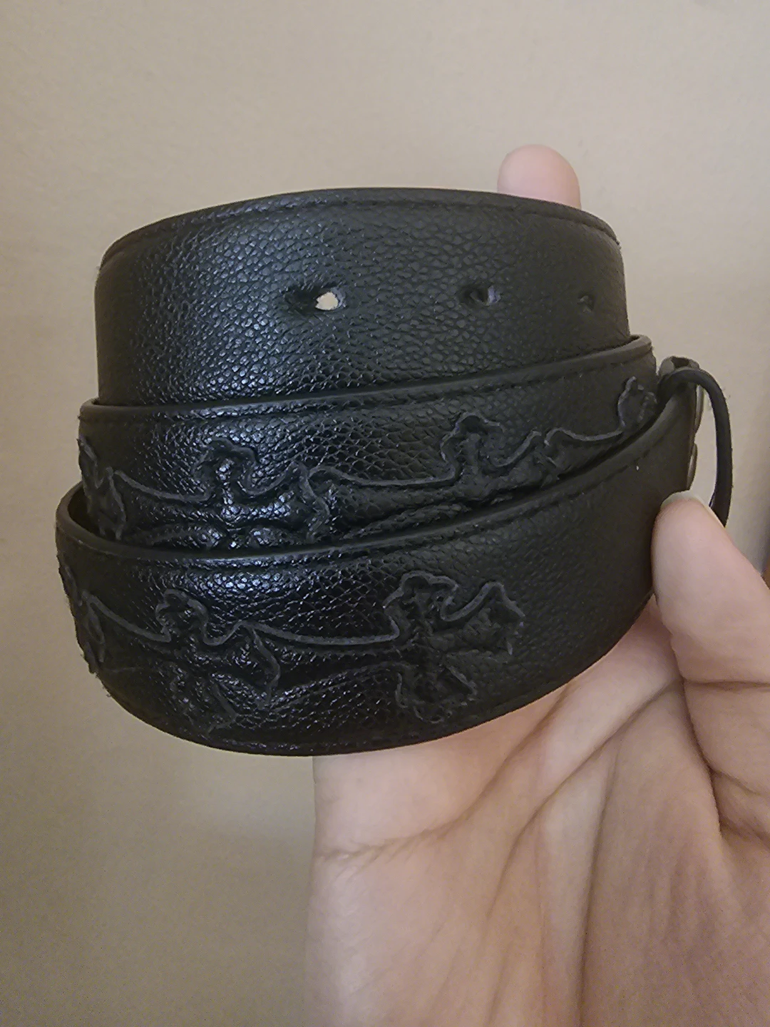 Black Leather Belt with Cross Embossing - photo 2