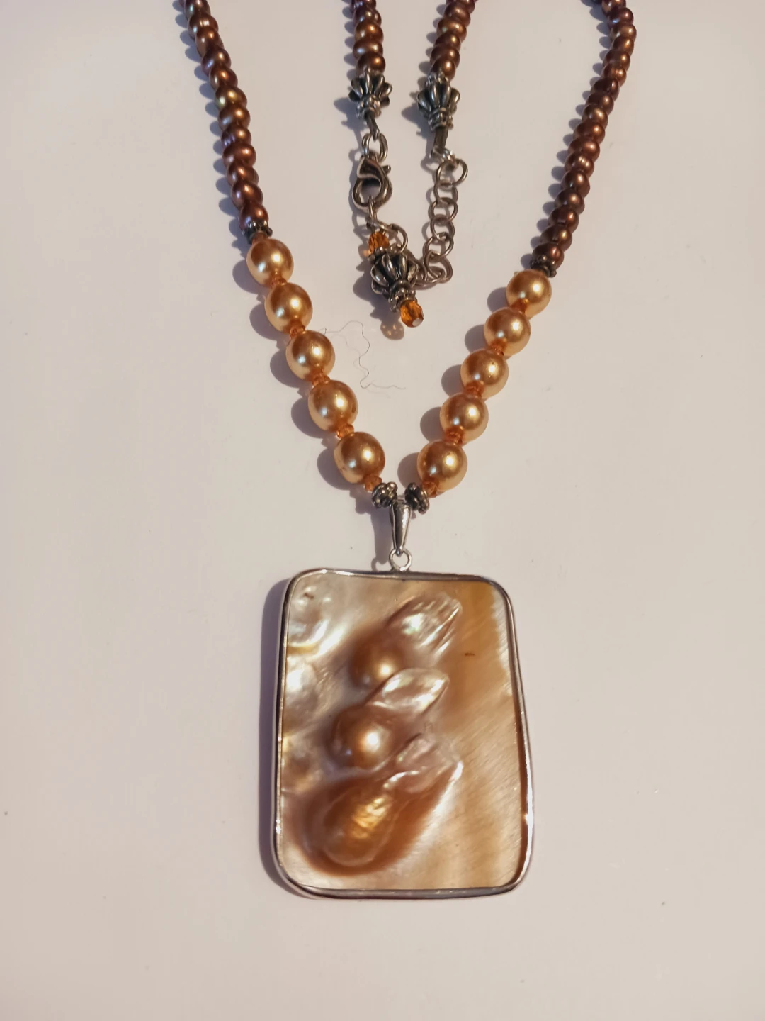 Sterling Silver 925 Freshwater Pearls w/ Mother of Pearl Pendant - photo 2