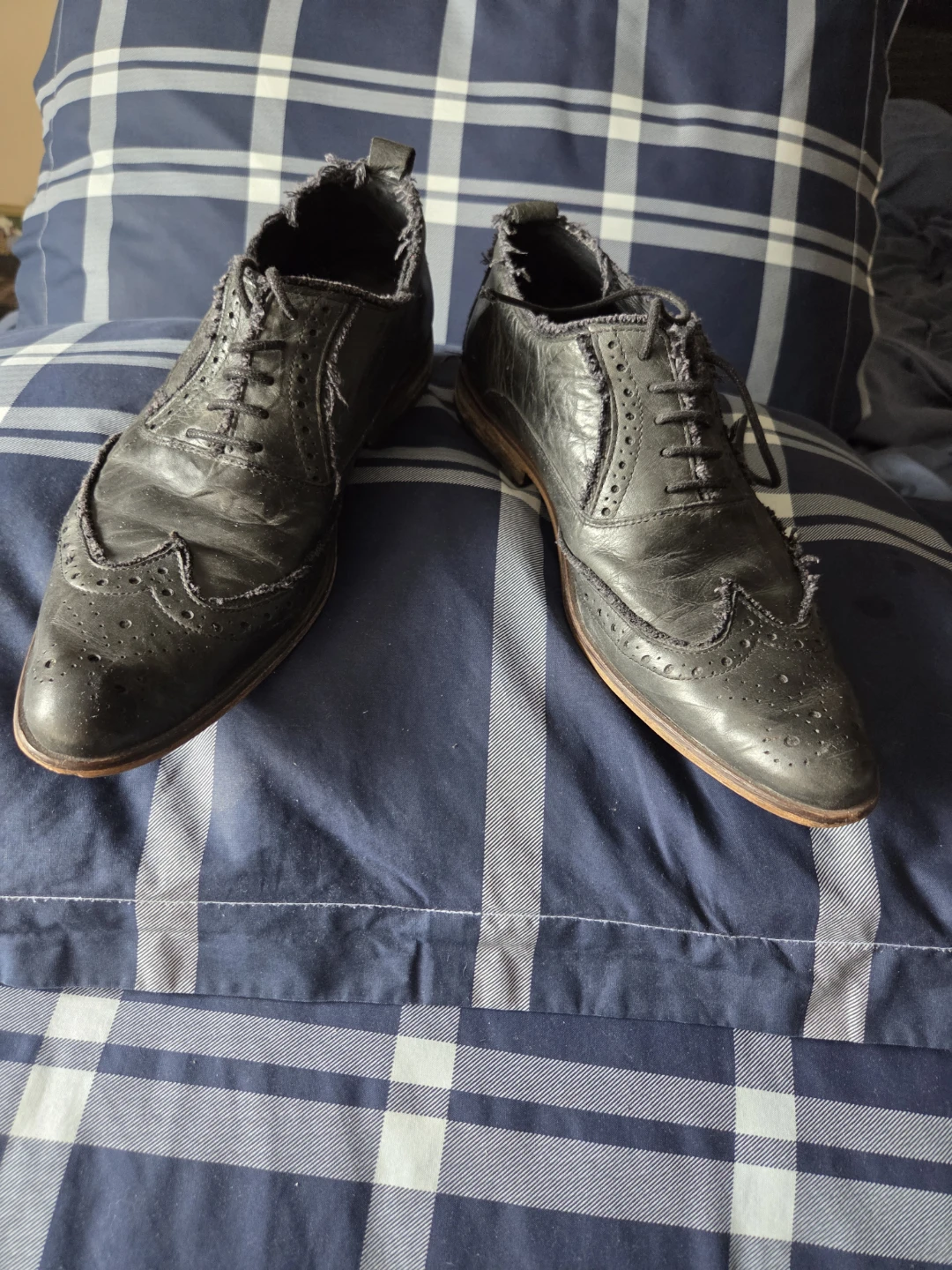 Black Leather Wingtip Dress Shoes - photo 2