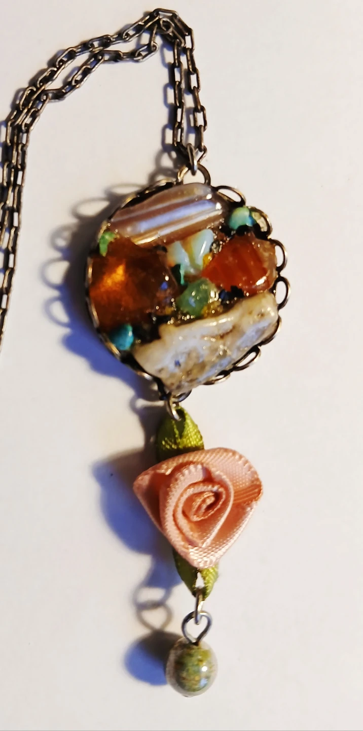 Unique Pendant Necklace with Mixed Stones and Rose Charm - photo 2