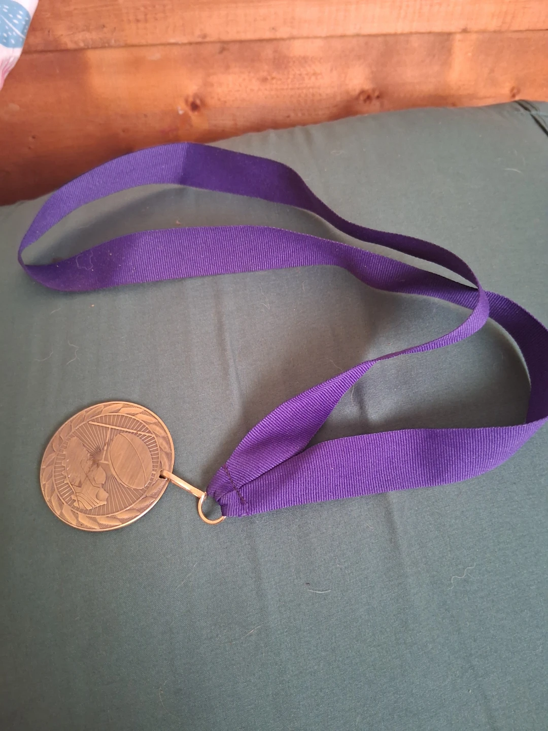 Gold-rugby  Medal with Purple Ribbon