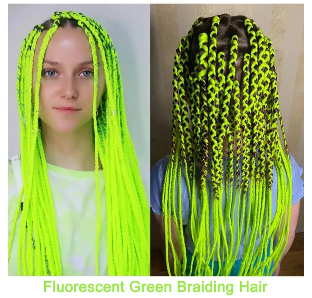 Fluorescent Green Braiding Hair Extensions - 24" - photo 2