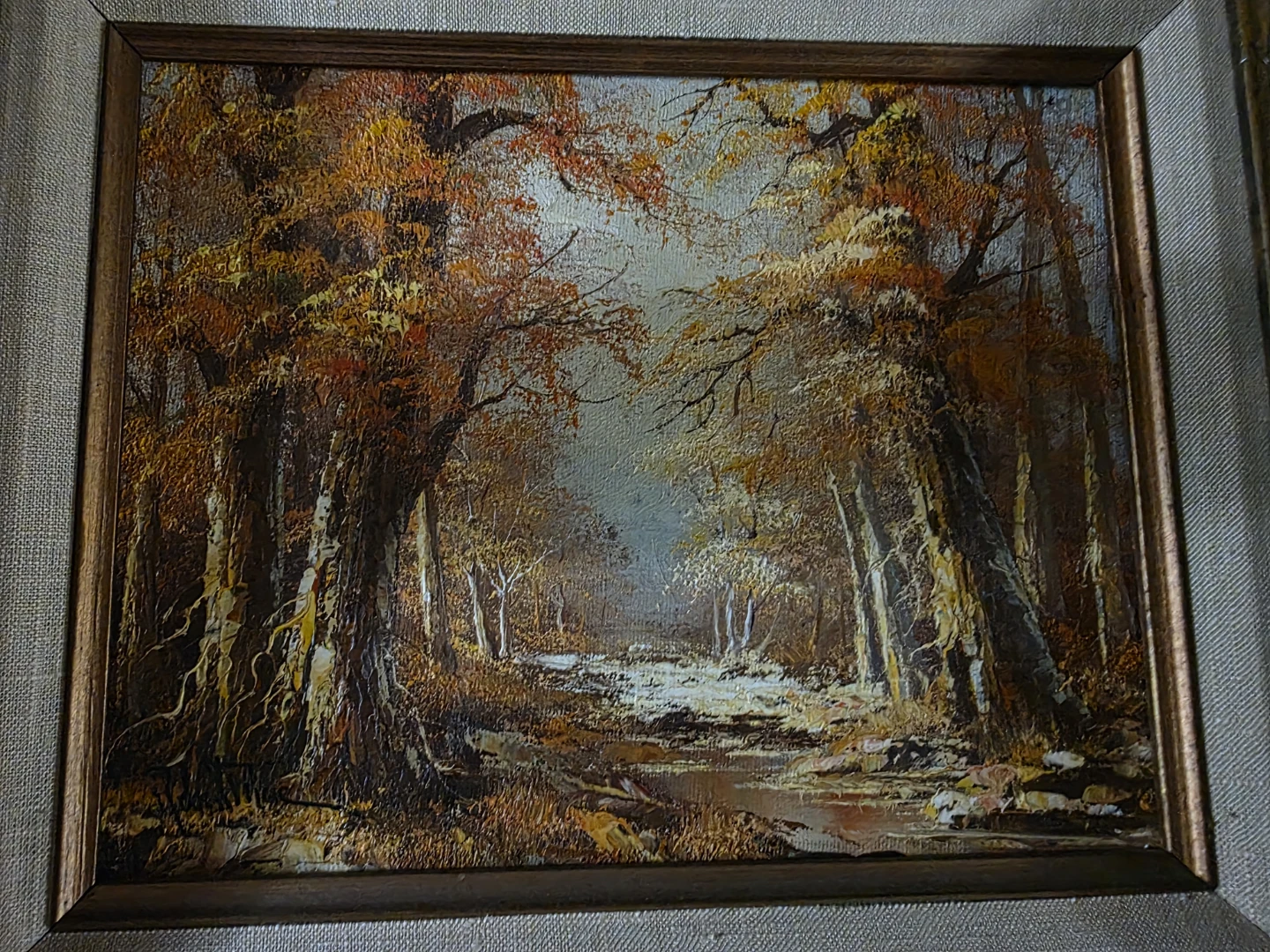 Vintage Framed Autumn Forest Landscape Oil Painting on Canvas - photo 2