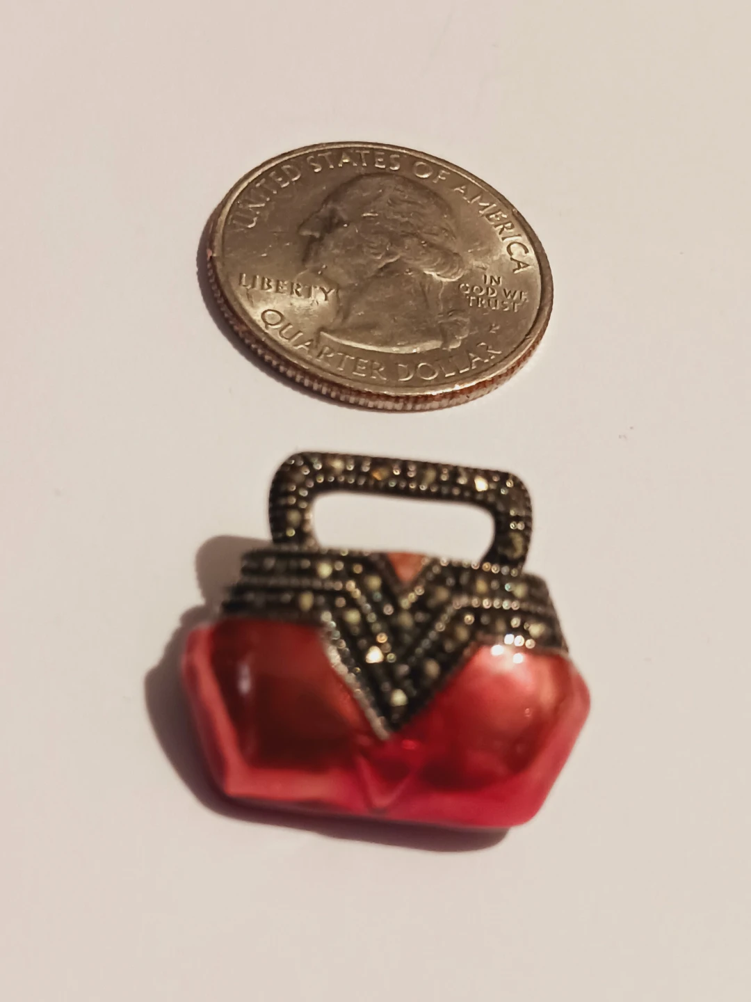 JUDITH JACK 925 Designer Signed Sterling Silver Red Purse Brooch - photo 5