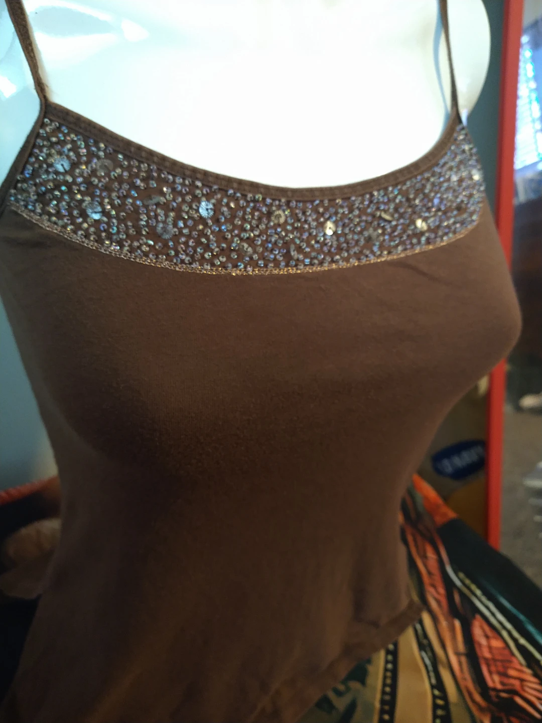 Y2K American Eagle Brown Beaded Sequin Cami Top XS - photo 3