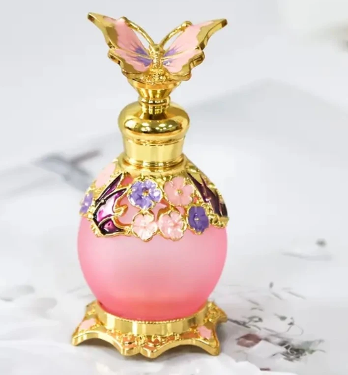 Vintage Style Perfume Bottle with Butterfly and Floral Design