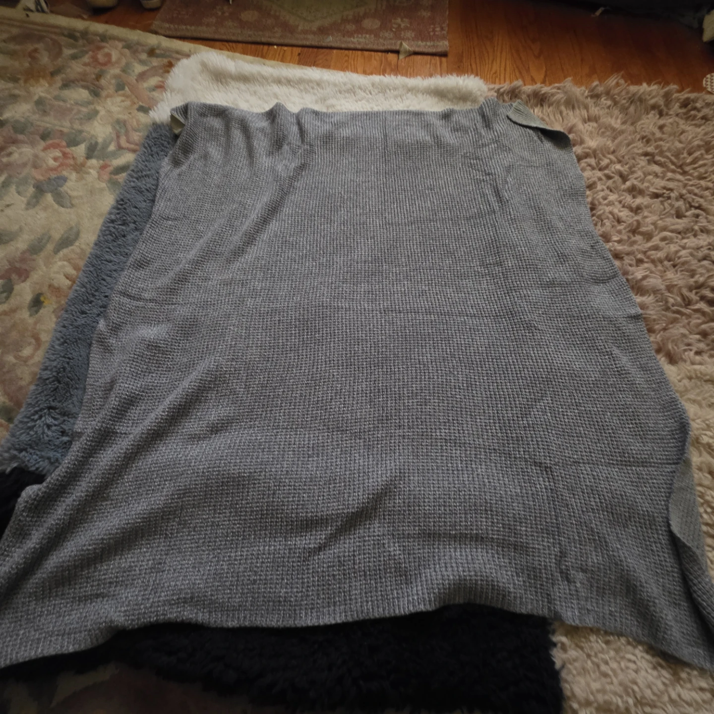 Grey Waffle Knit Throw Blanket