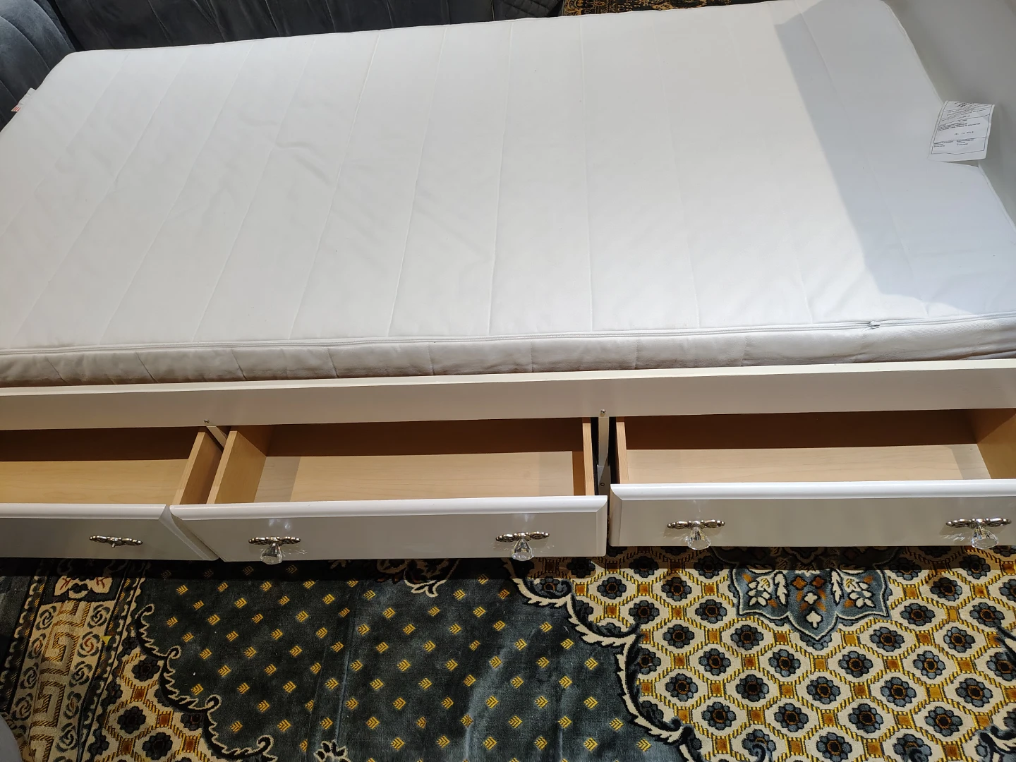 White Twin Bed Frame with Drawers and Bookcase Headboard - photo 3