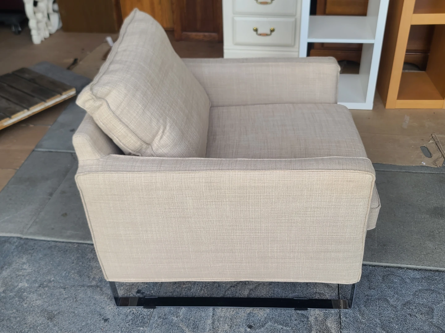 Modern Beige Fabric Armchair with Chrome Sled Base - photo 3