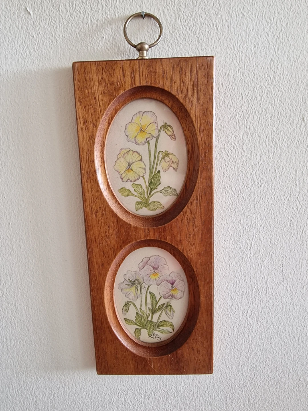 Vintage Wooden Double Picture Frame with Floral Art