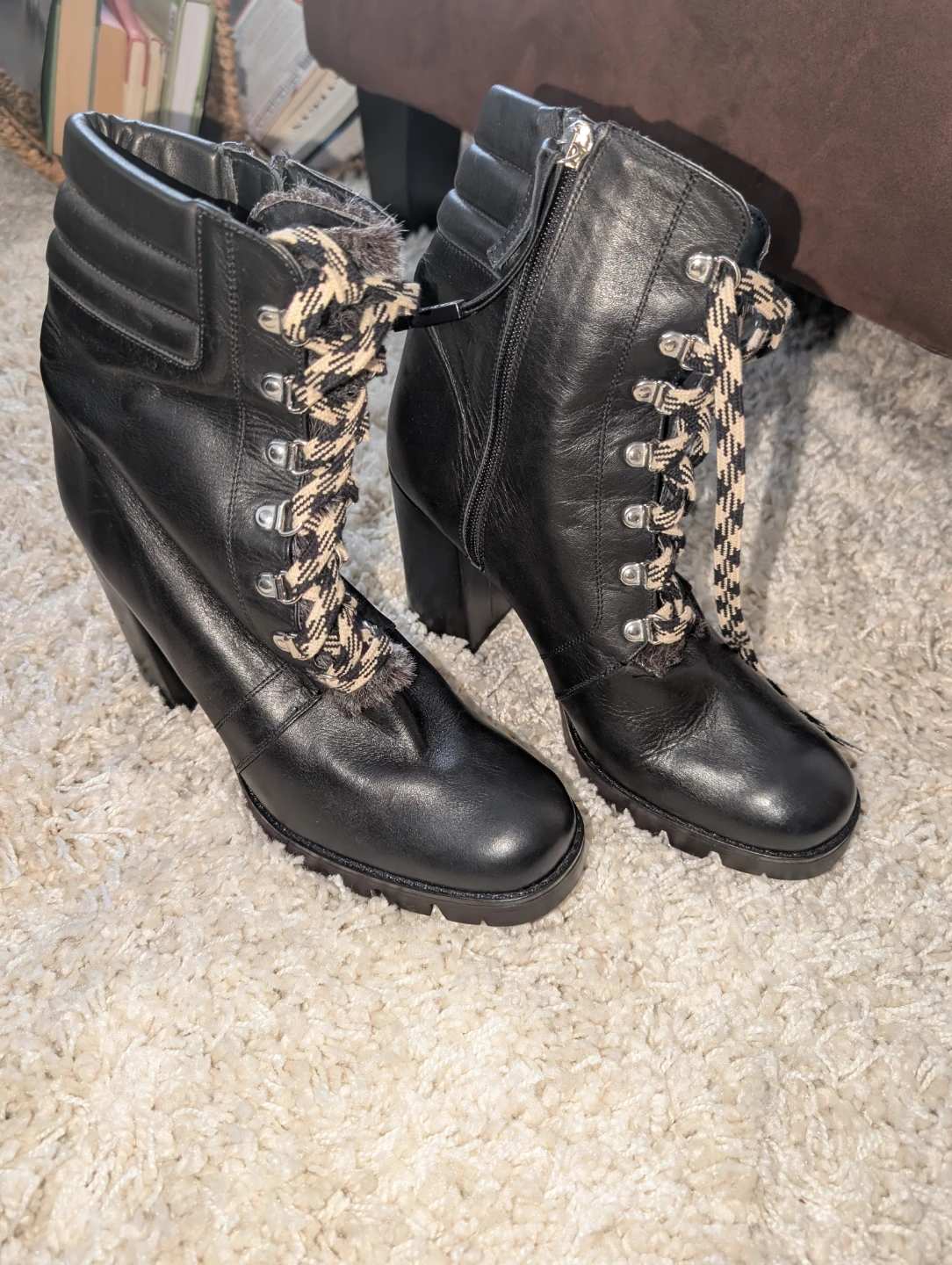 Zara Black Leather Lace-Up Heeled Boots ⚽