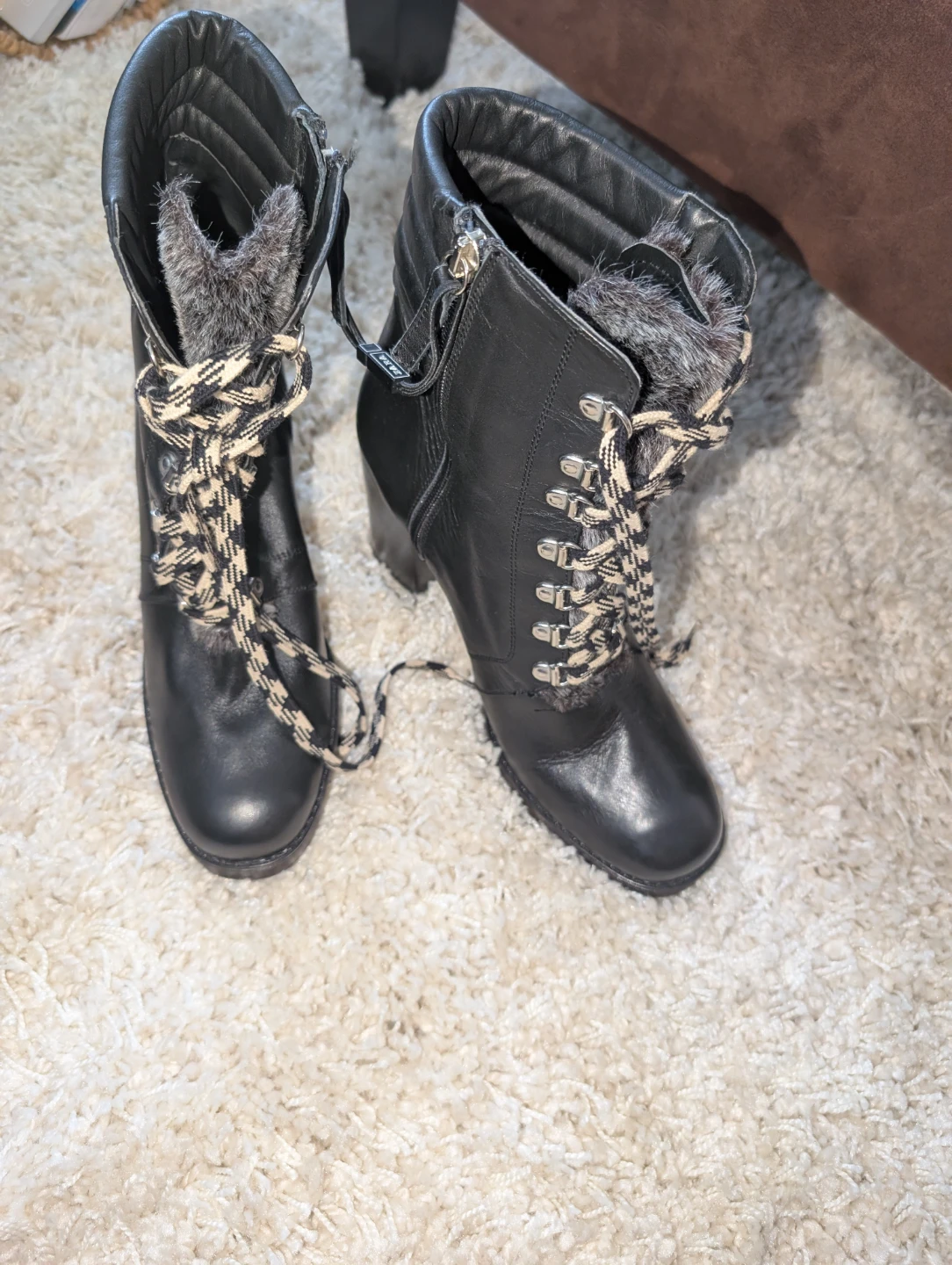 Zara Black Leather Lace-Up Heeled Boots ⚽ - photo 2