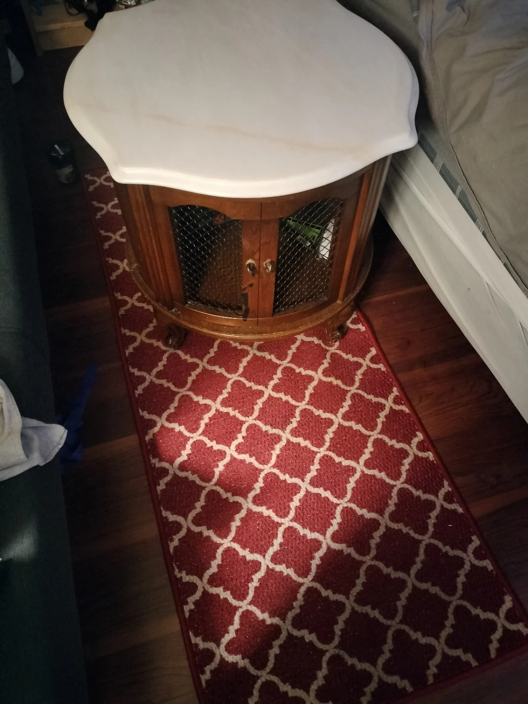Vintage oak Wooden End Table with Glass Top. and marble - photo 3