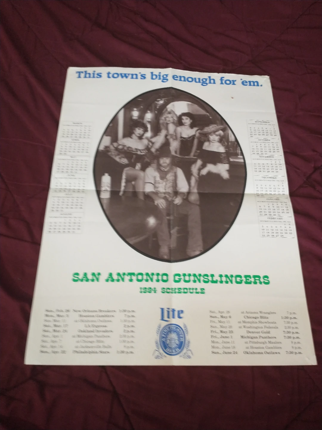 San Antonio Gunslingers 1984 Schedule Poster