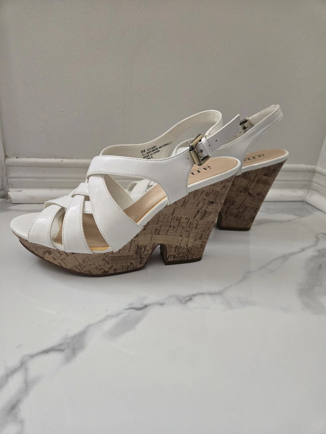 White ANA Wedge Sandals, Size 8