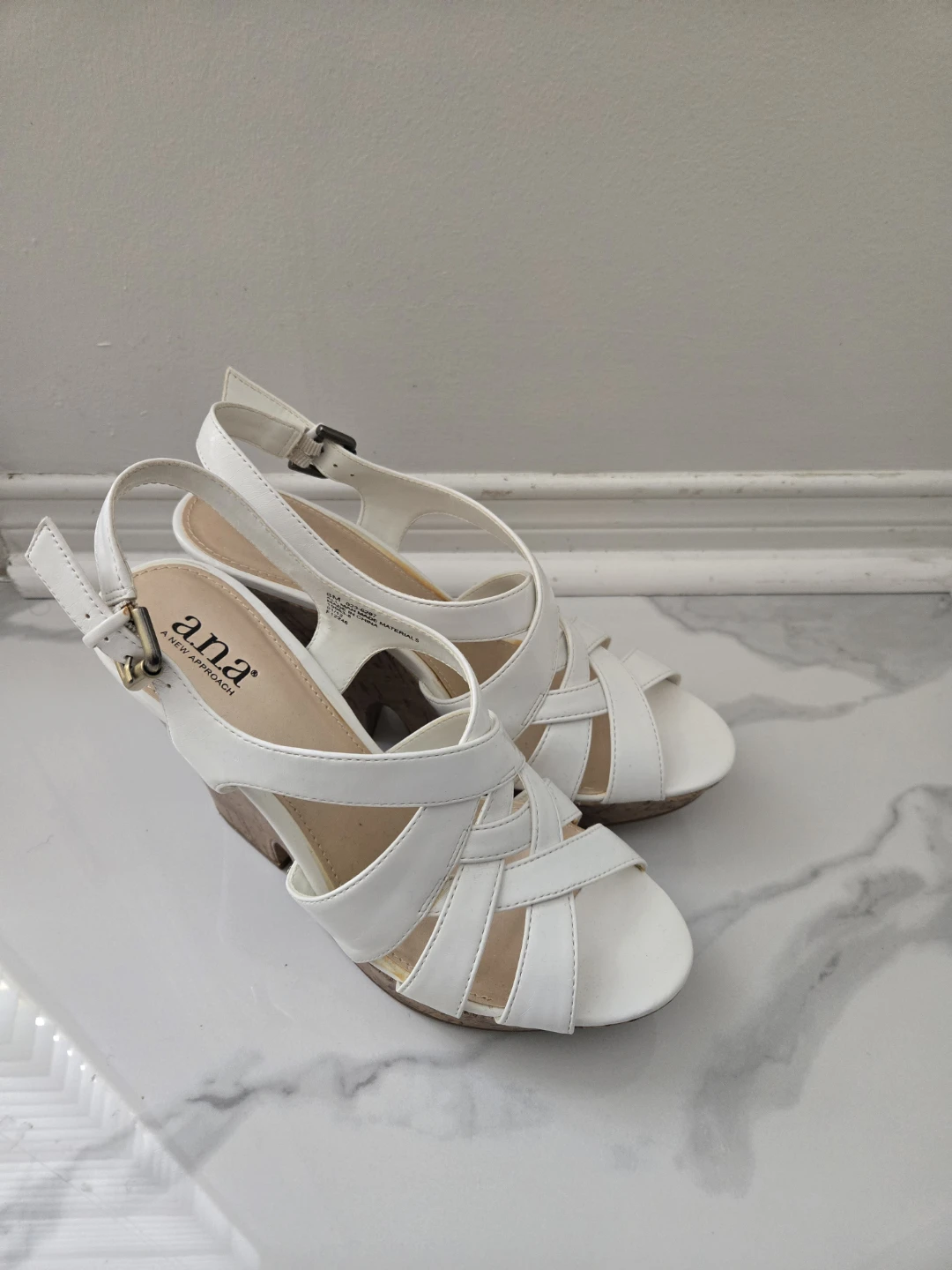 White ANA Wedge Sandals, Size 8 - photo 3
