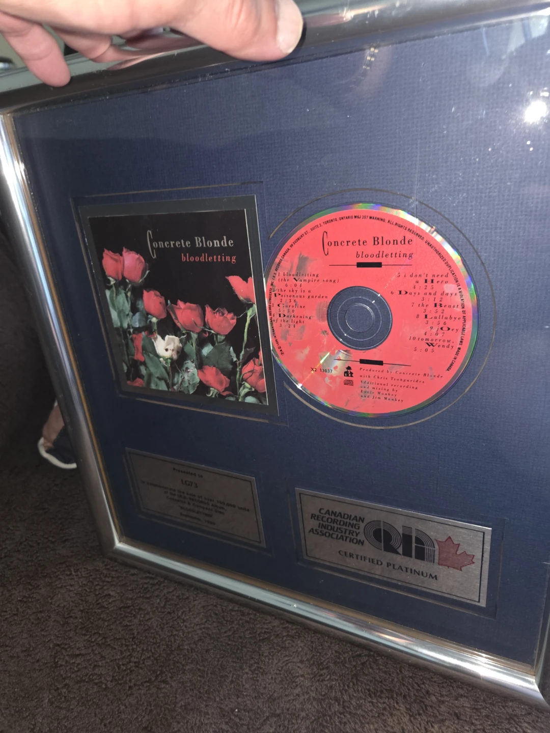 Concrete Blonde Bloodletting Certified Platinum CD Display