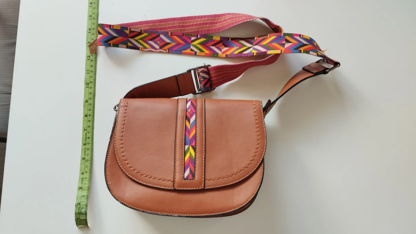 Brown Saddle Bag with Woven Strap