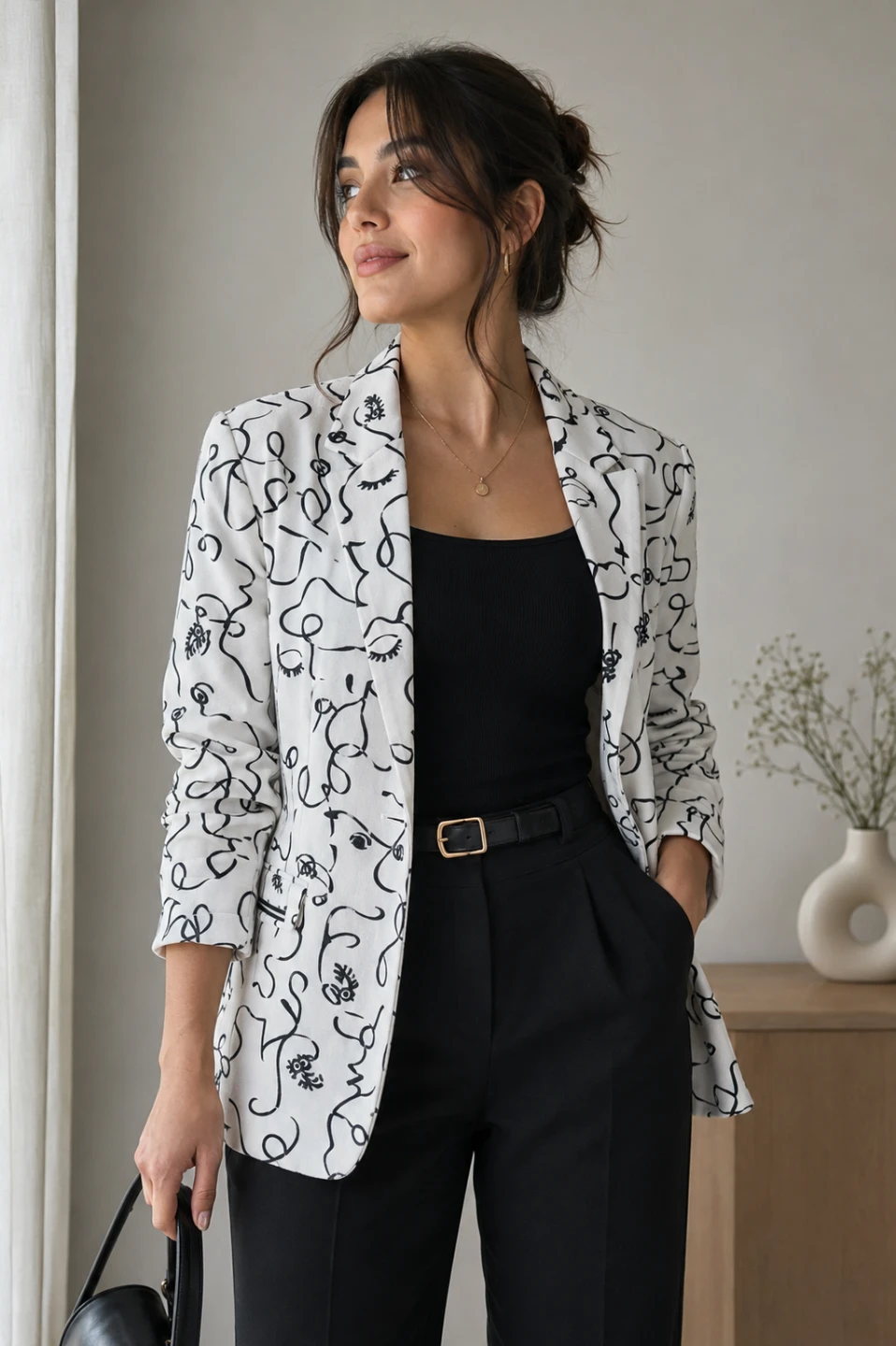 Abstract Face Print Button-Up Shirt