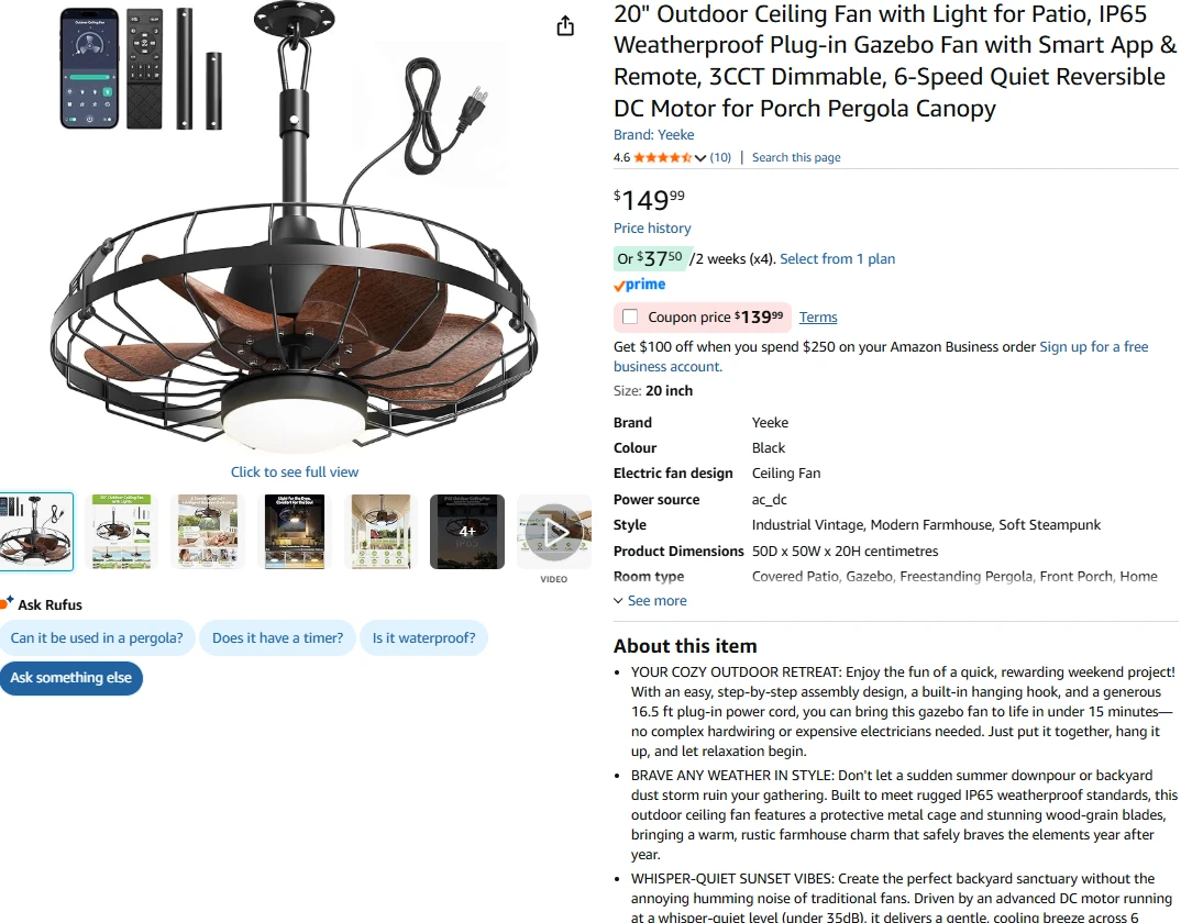 Outdoor Ceiling Fan with Light for Gazebo - photo 2