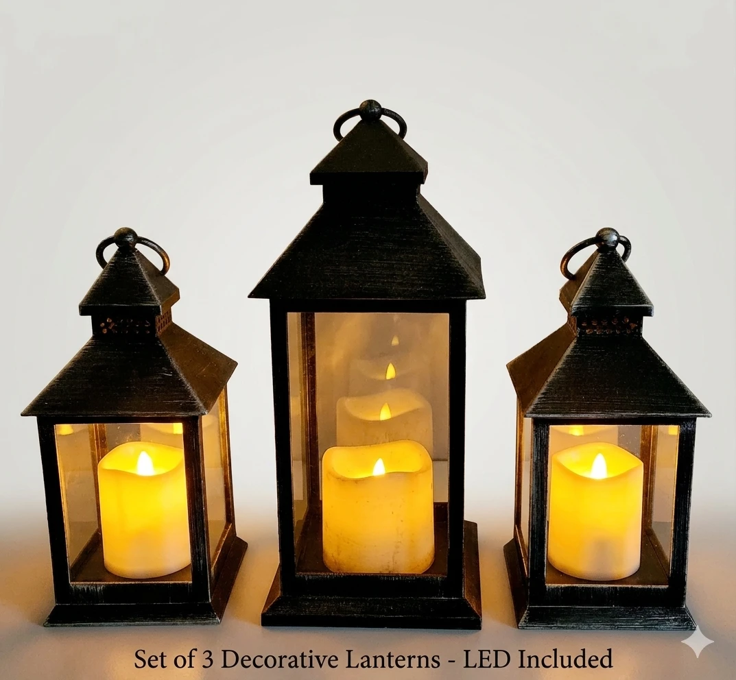 Set of 3 Decorative Lanterns with LED Candles ⚽