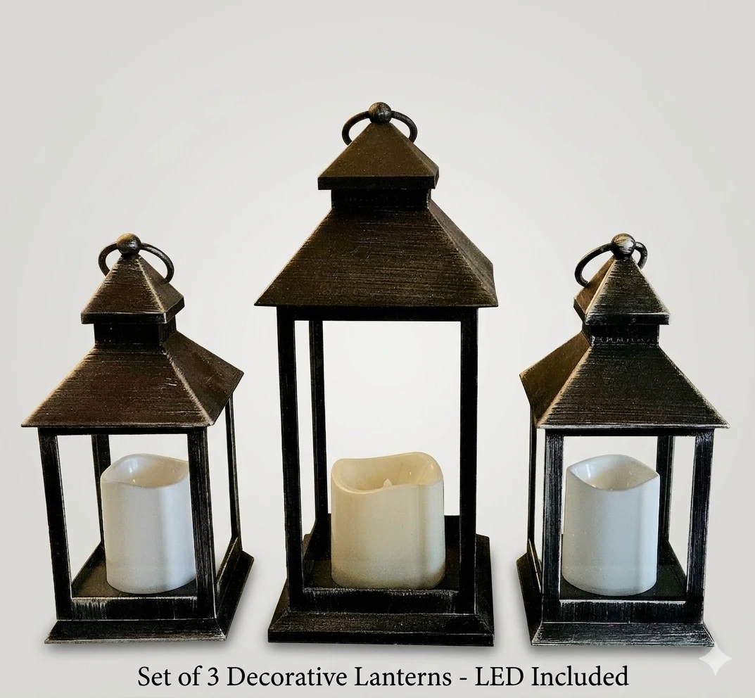 Set of 3 Decorative Lanterns with LED Candles ⚽ - photo 2