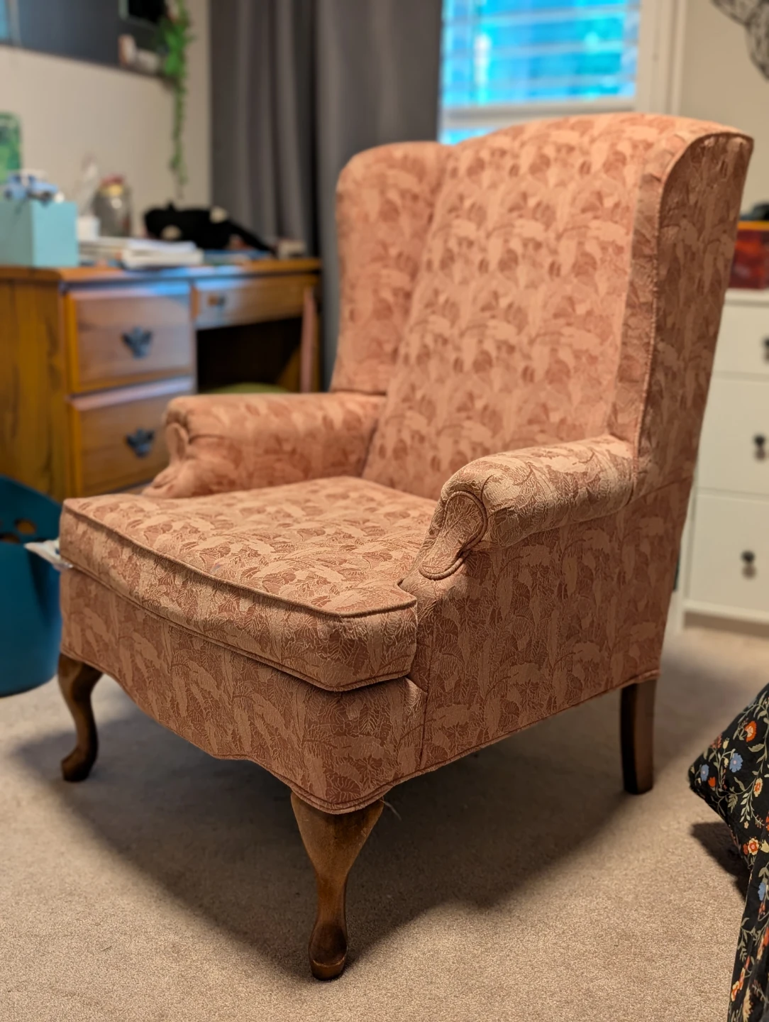 Pink Floral Wingback Armchair