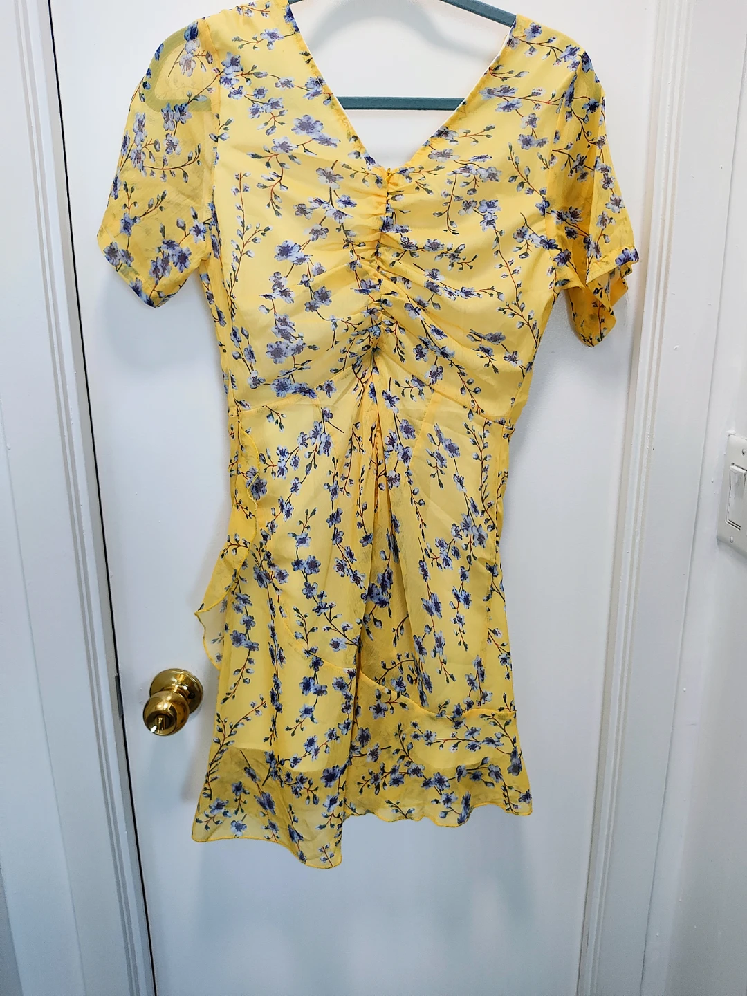 Yellow Floral Ruched Mini Dress - photo 2