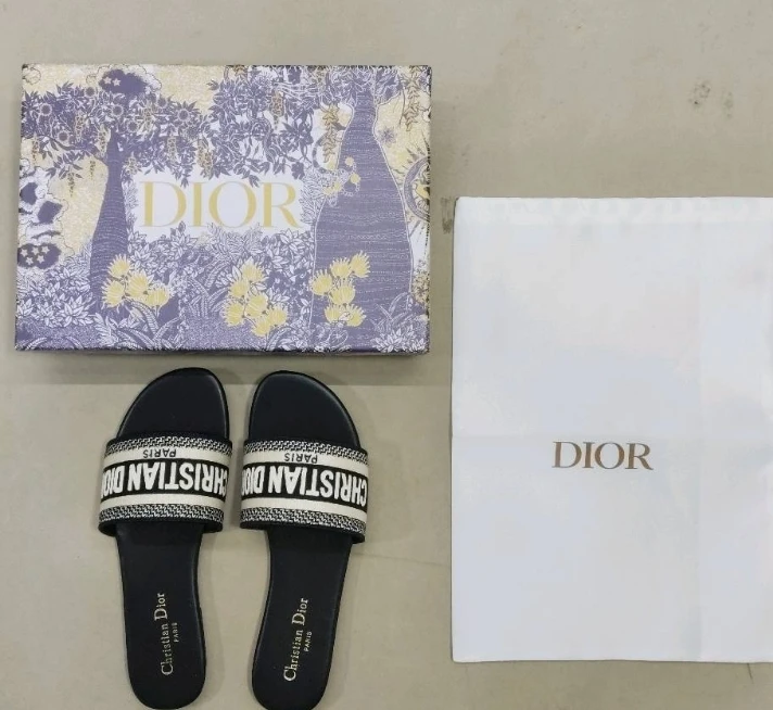 Christian Dior Slides Black White Size 38