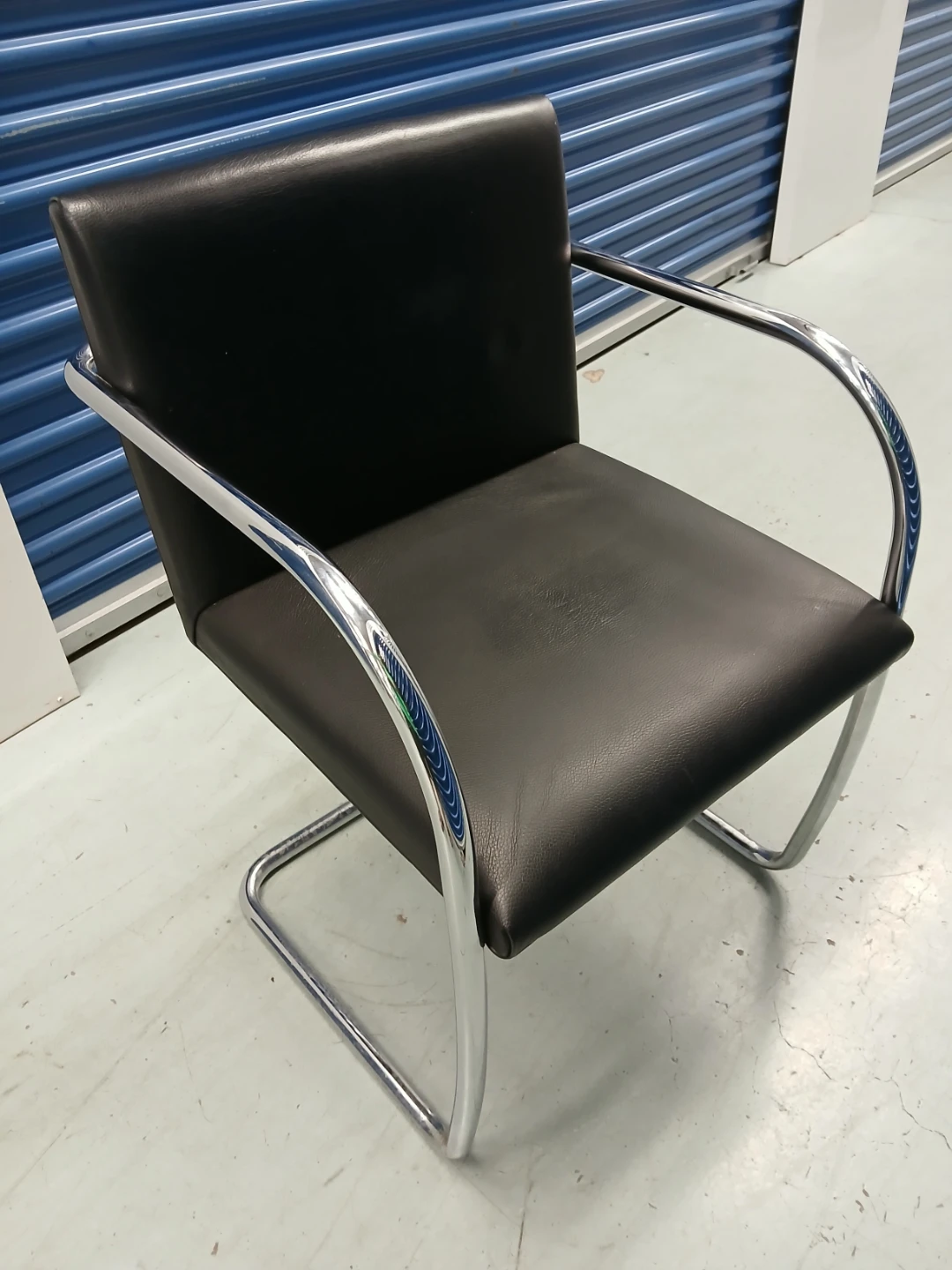 Black Leather Armchair with Chrome Frame - photo 2