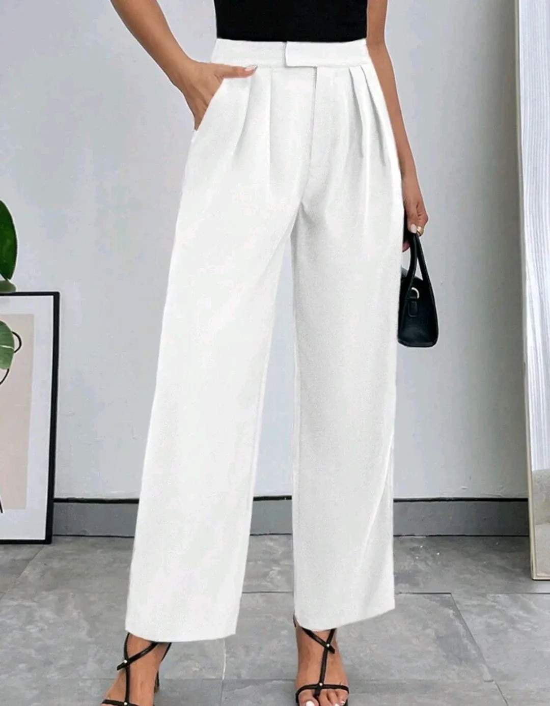 Firerie Solid Color Slant Pocket Trousers - White