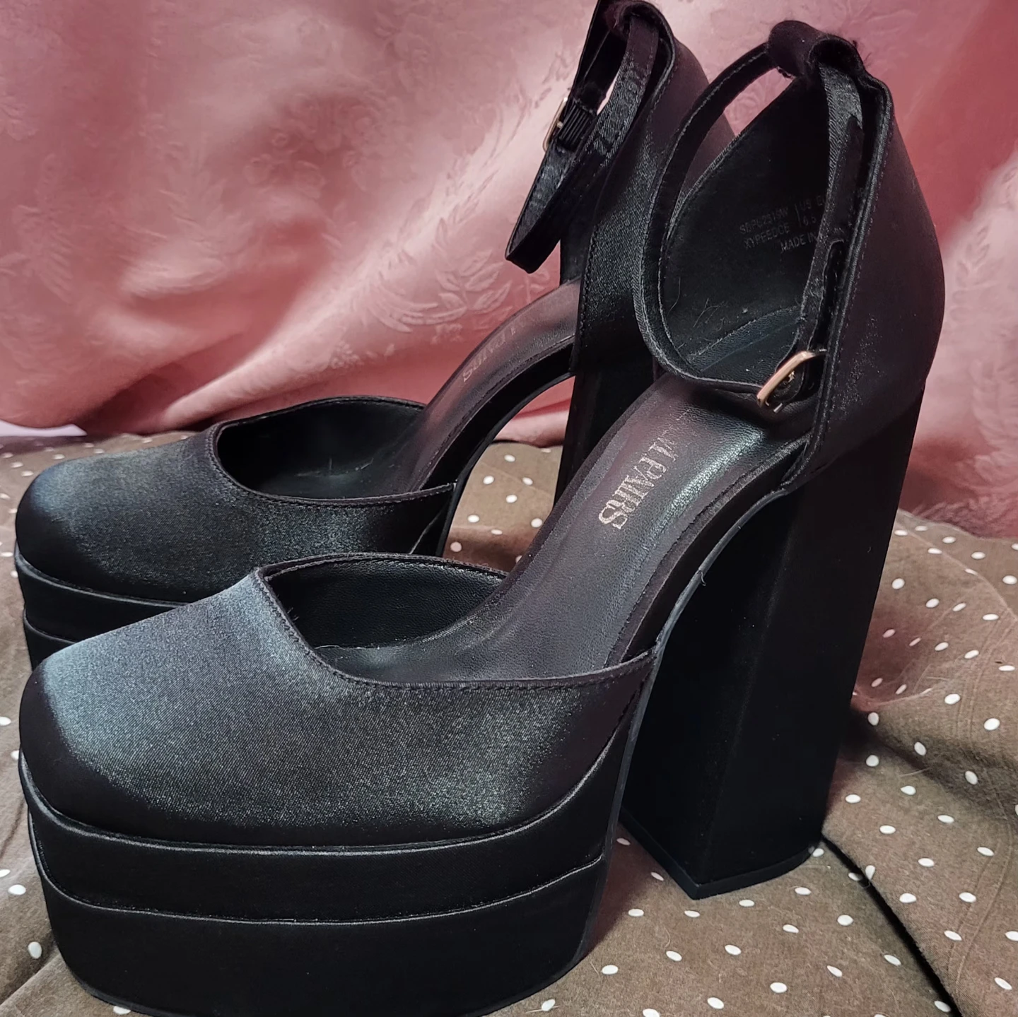 Black Satin Platform Mary janes