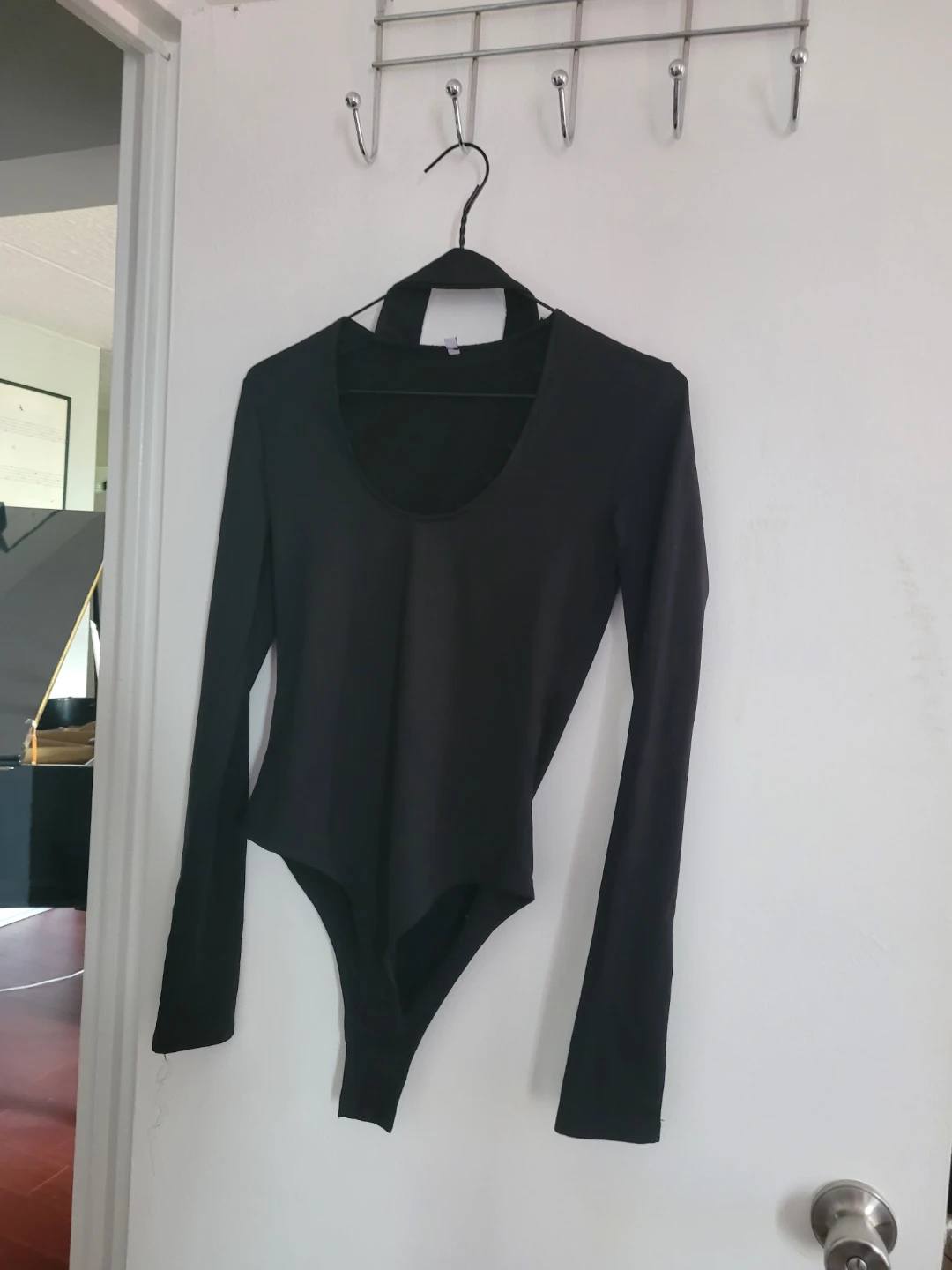 Black Long Sleeve Thong Bodysuit - photo 2