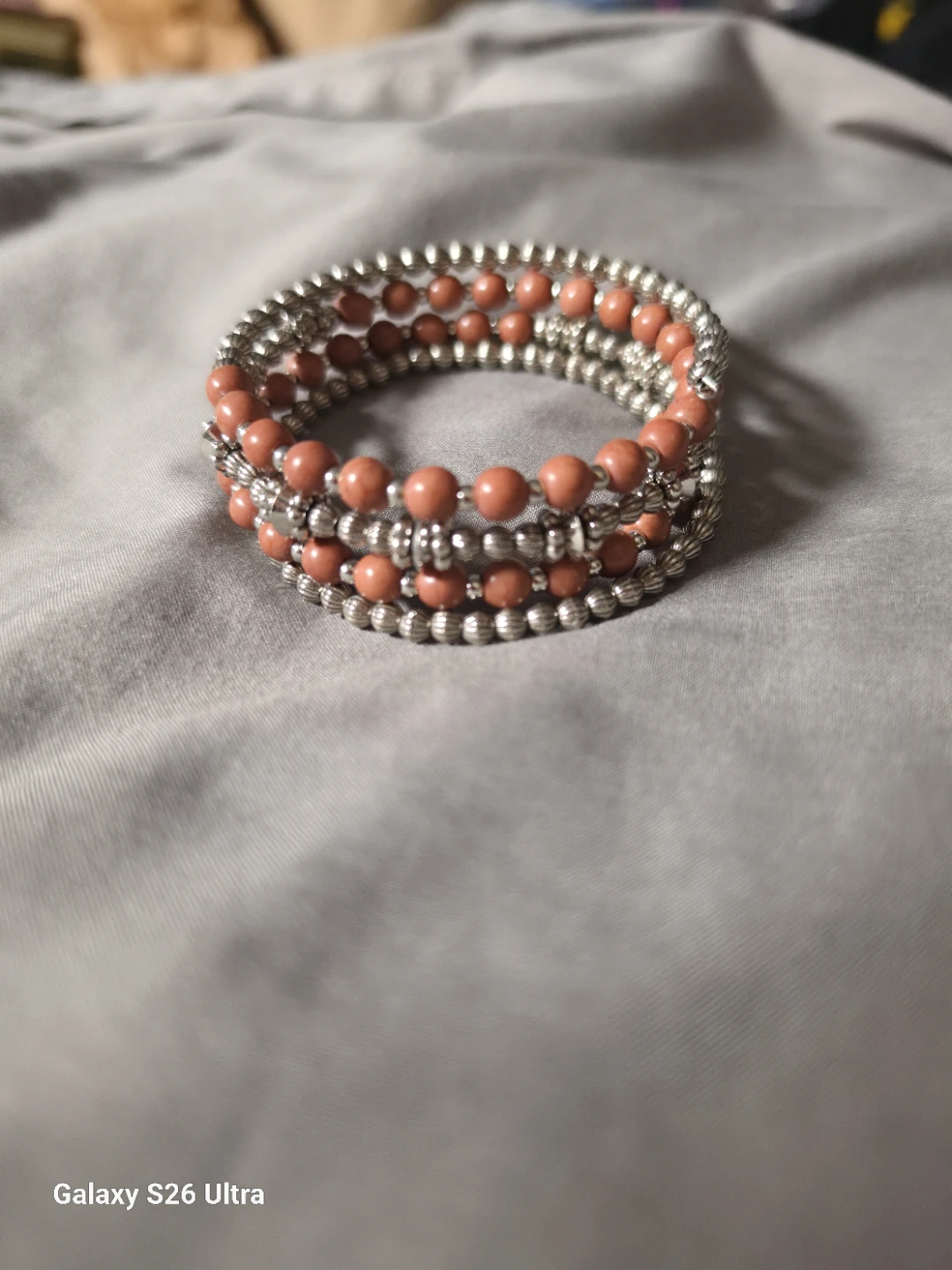 Coral Beaded Coil Bracelet