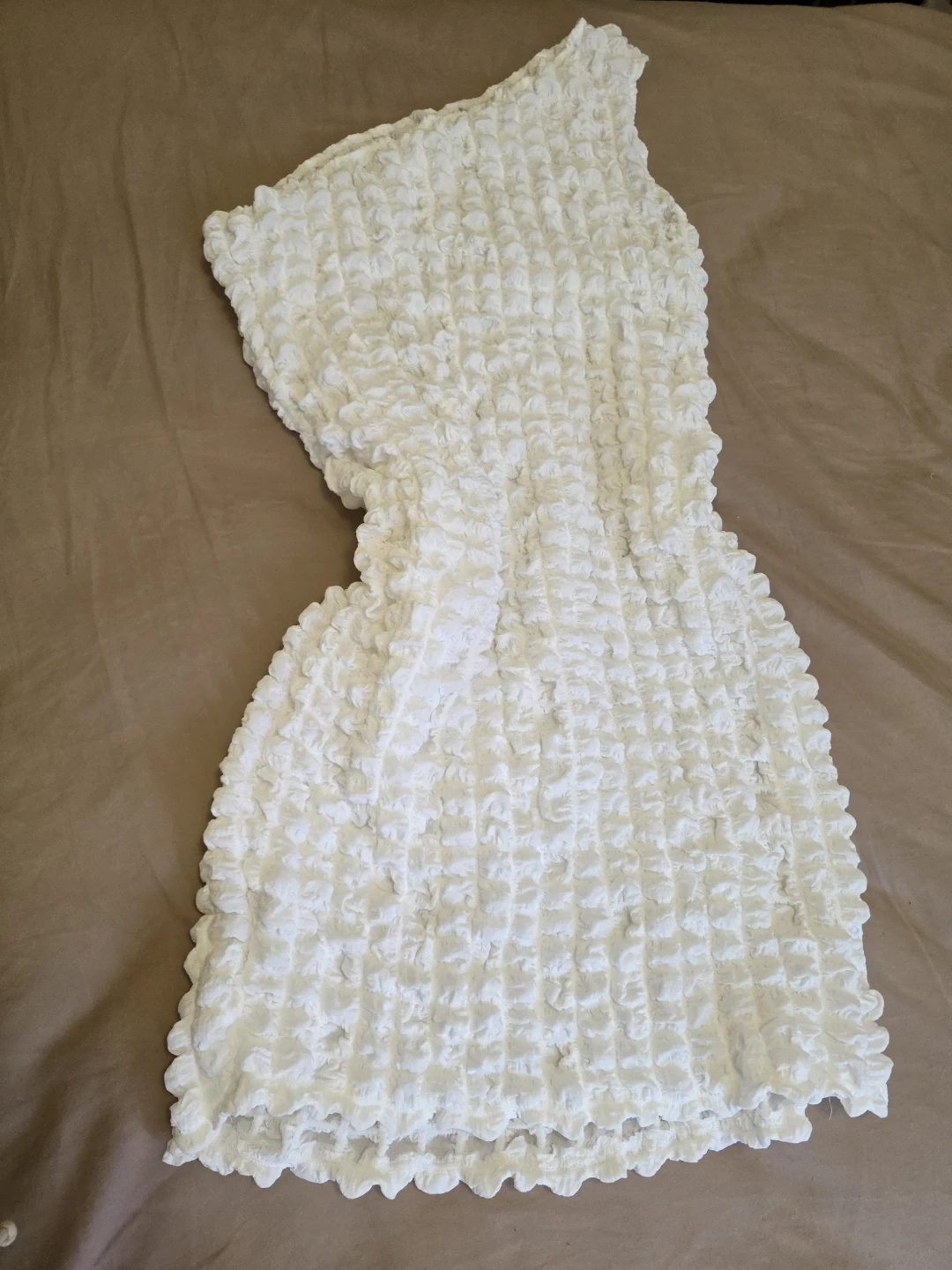 Slaydiva White Textured Asymmetrical Mini Dress