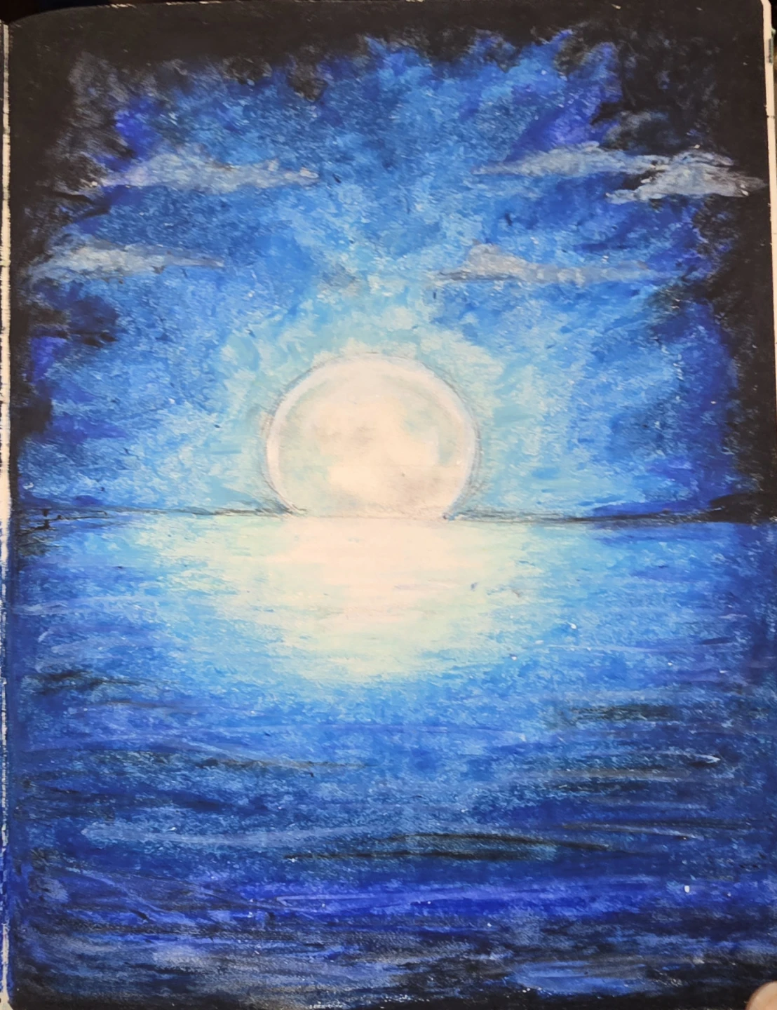 Original Art - Moonlit Ocean Scene (Oil Pastel)