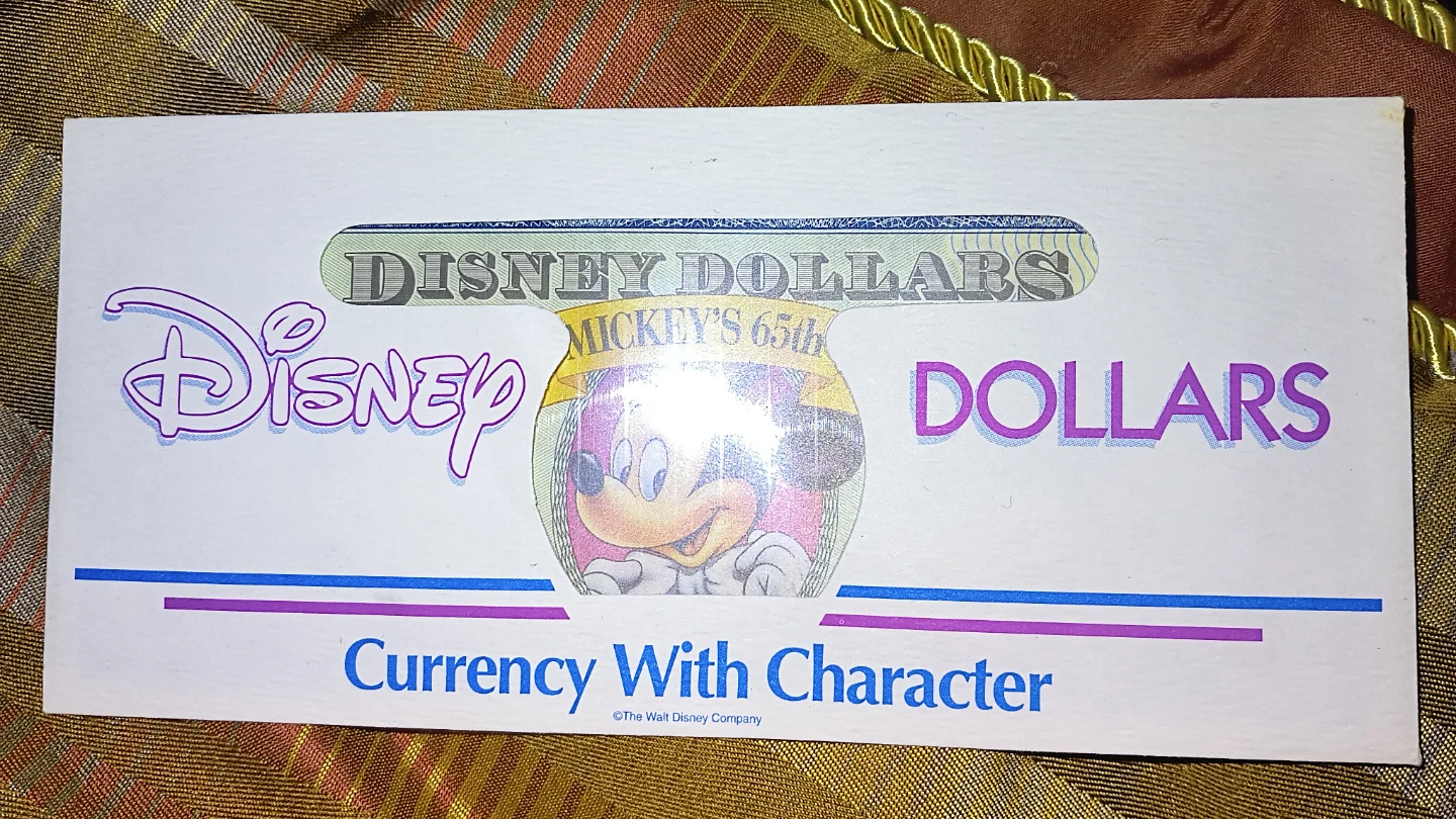 Disney Dollars Mickey's 65th Birthday 1 Dollar Bill