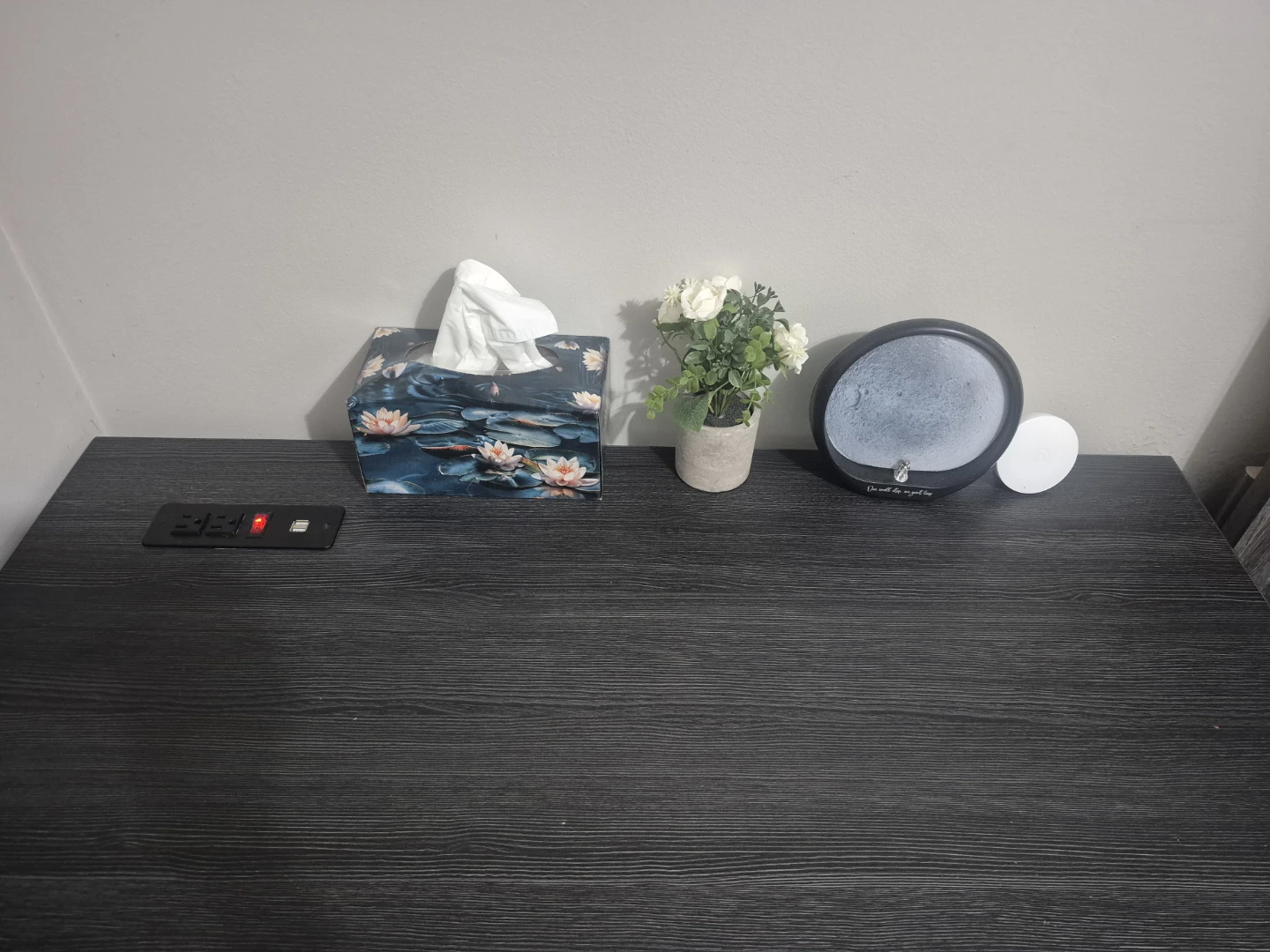 Dark Wood Laminate Desk with Built-in Power Outlets - photo 2