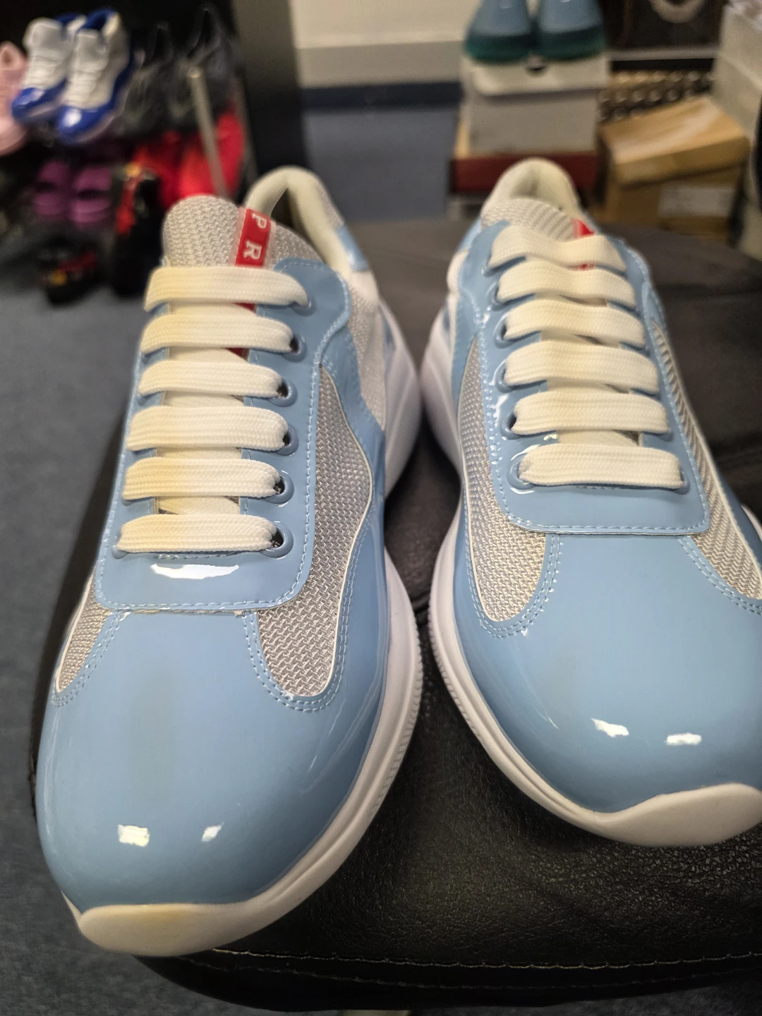 Prada Patent Leather & Mesh Sneakers - Light Blue - photo 2