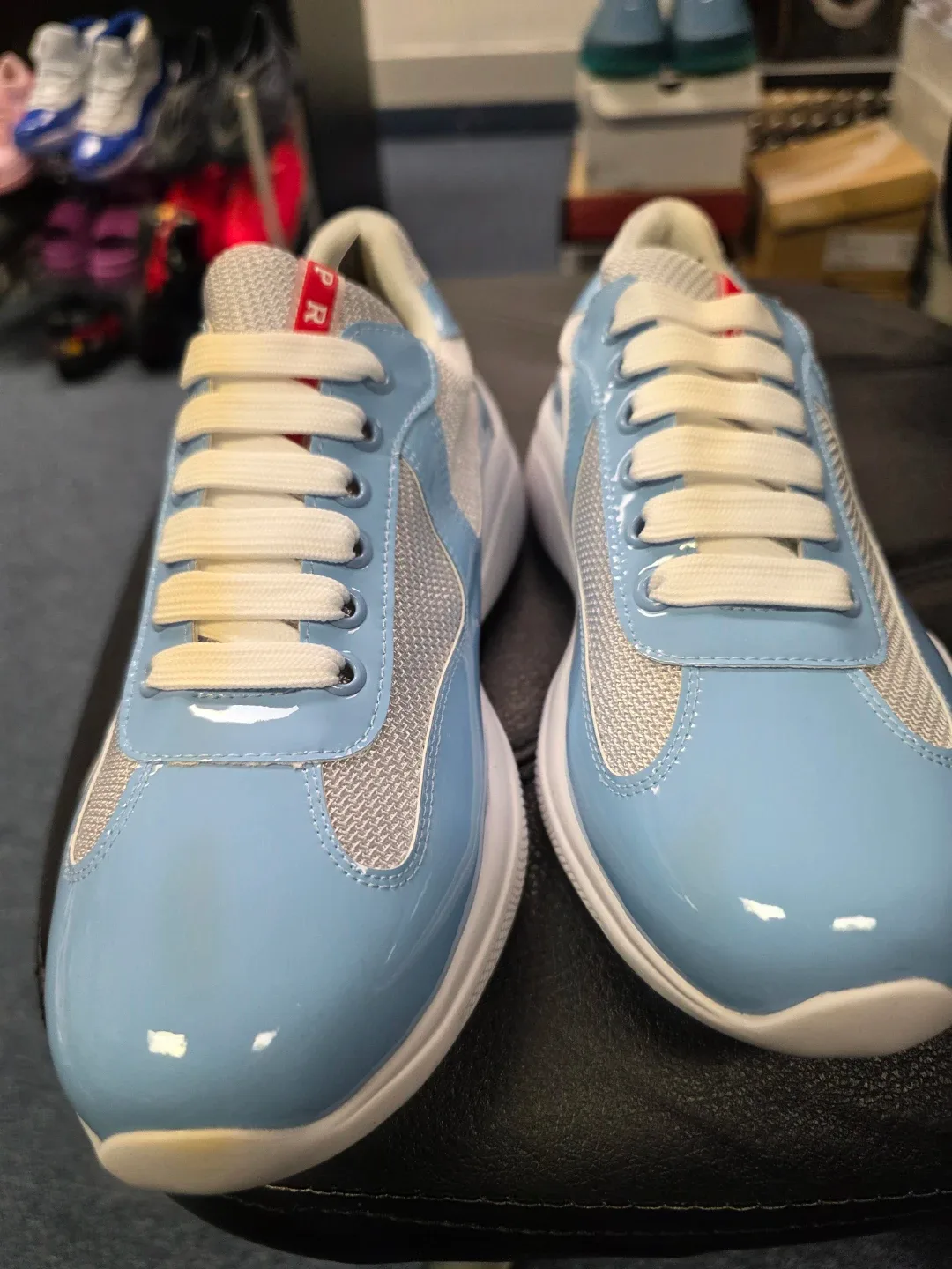 Prada Patent Leather & Mesh Sneakers - Light Blue - photo 2
