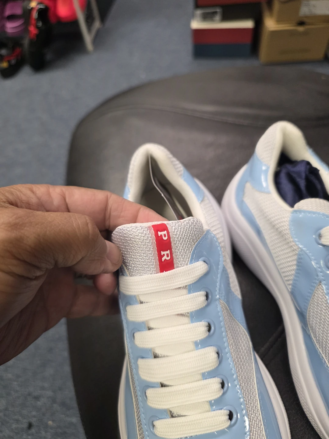 Prada Patent Leather & Mesh Sneakers - Light Blue - photo 4