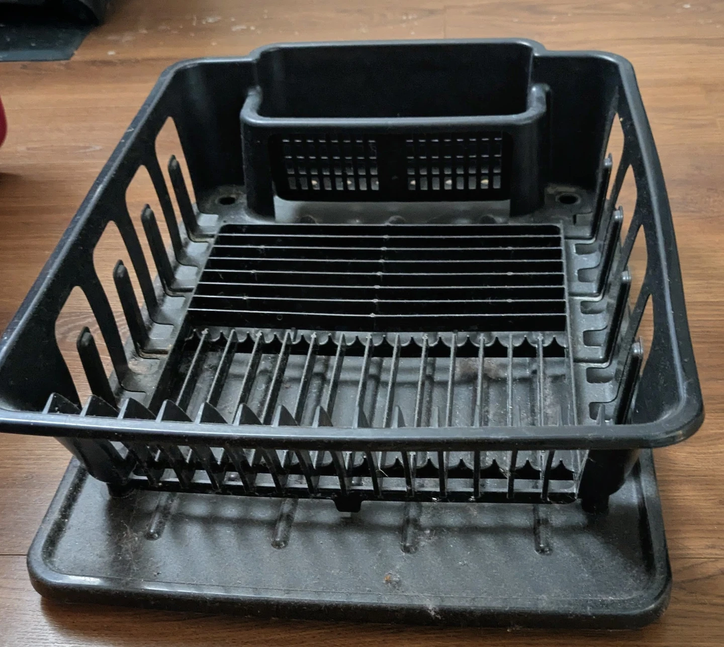 Black Plastic Dish Drying Rack with Cutlery Holder