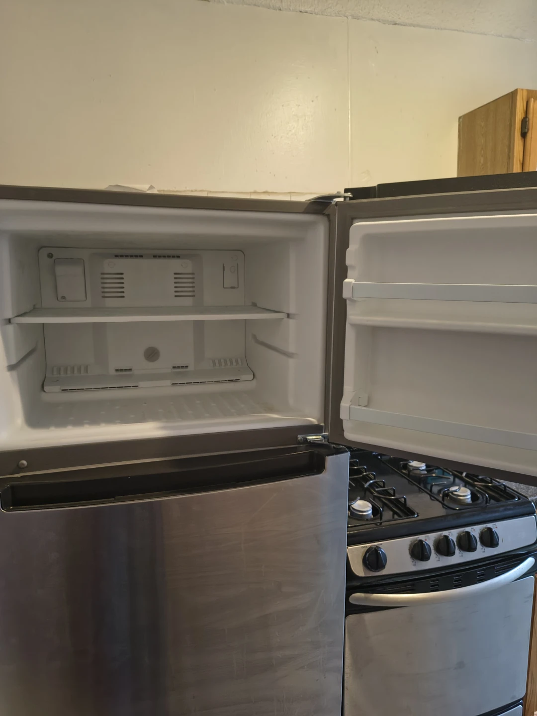 Chrome refrigerator and stove