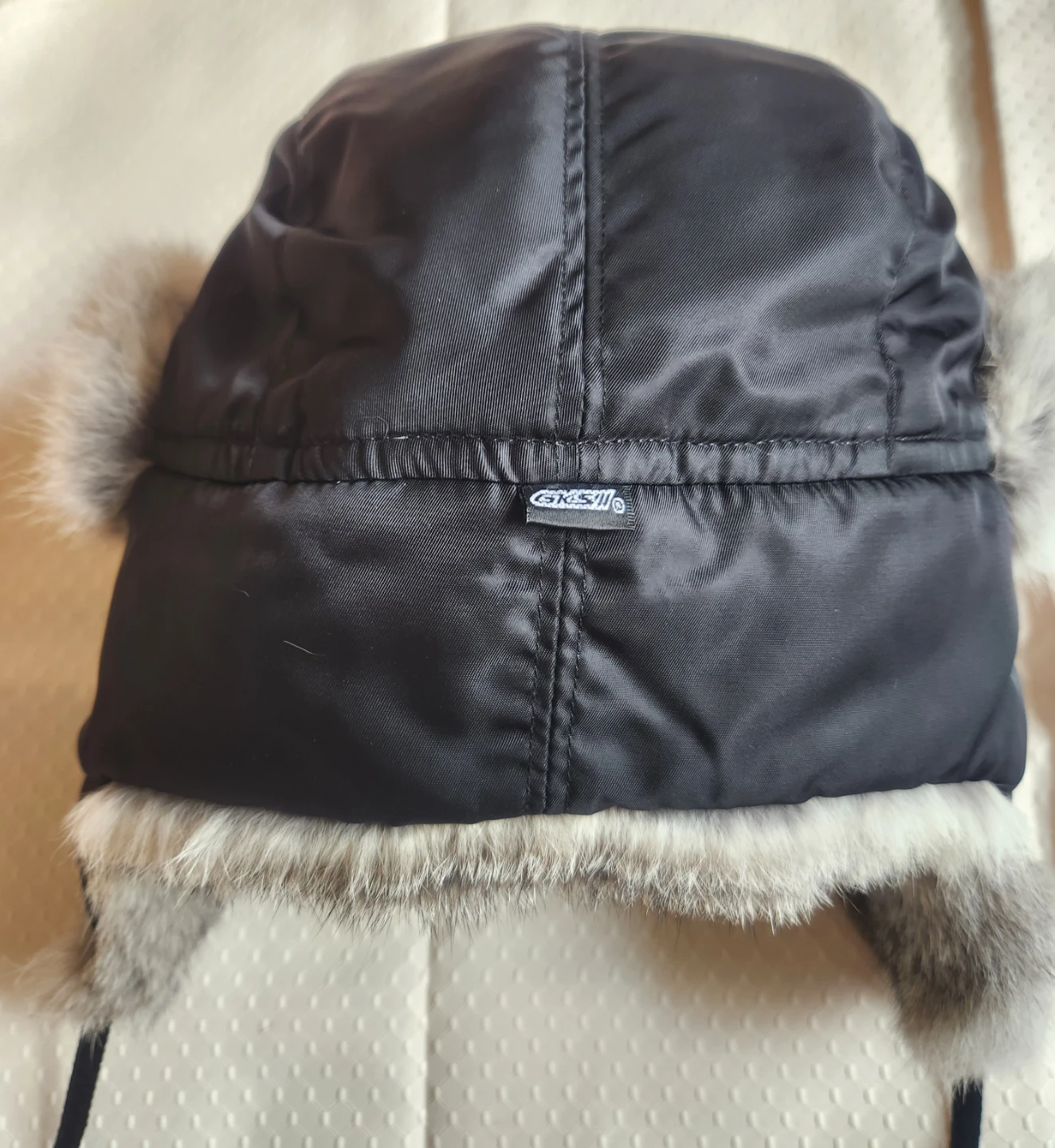 Black Trapper Hat with featuring gray rabbit fur trim - photo 3