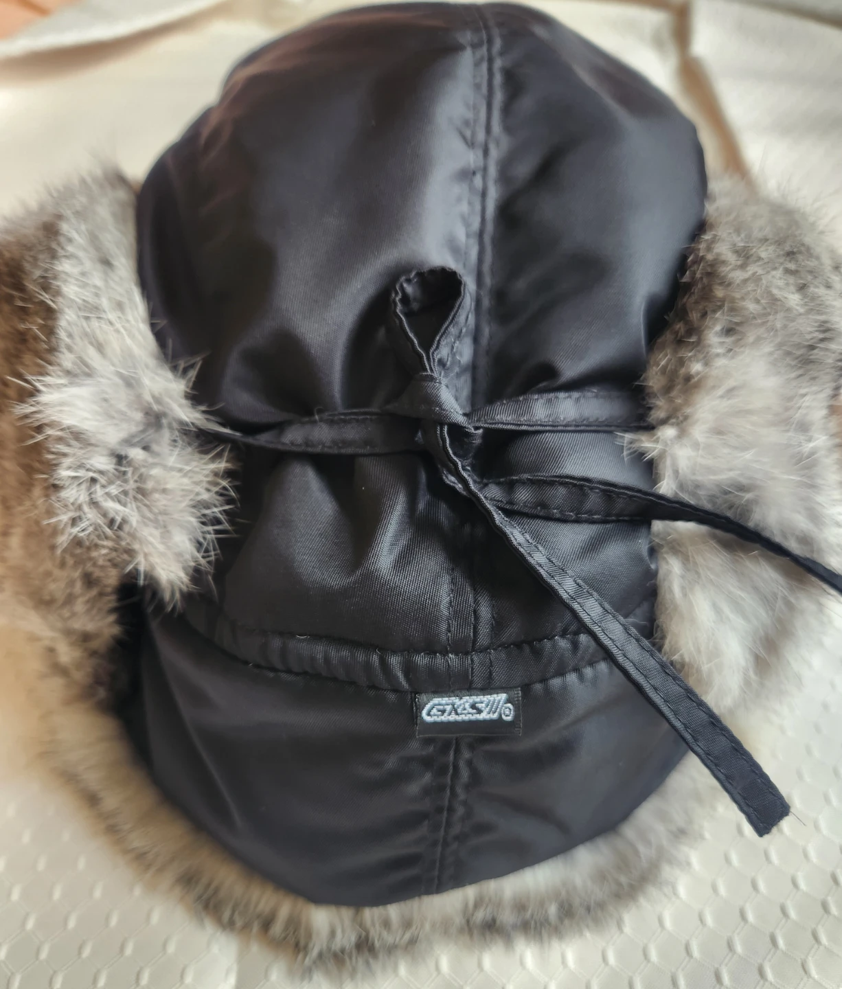 Black Trapper Hat with featuring gray rabbit fur trim - photo 4