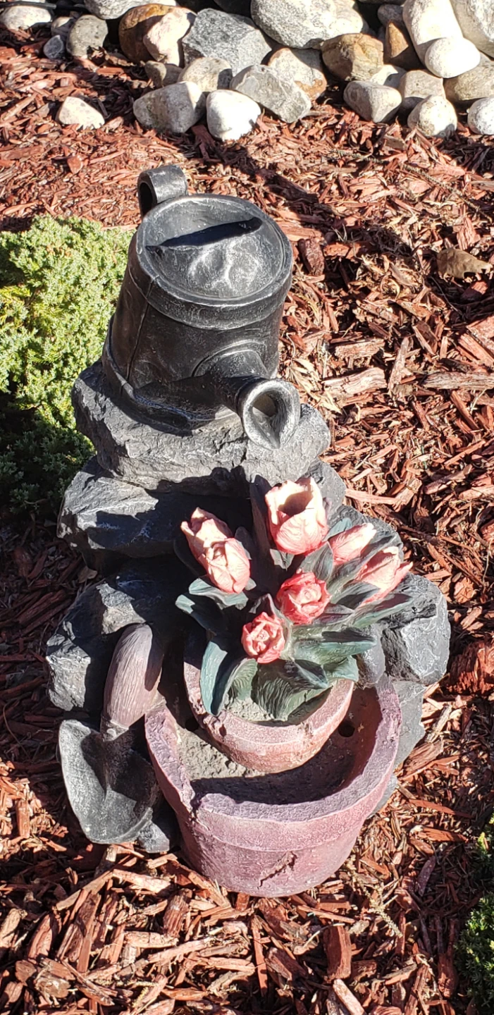 Watering Can and Tulips Garden Fountain
